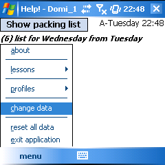 menu->change data | data entry
